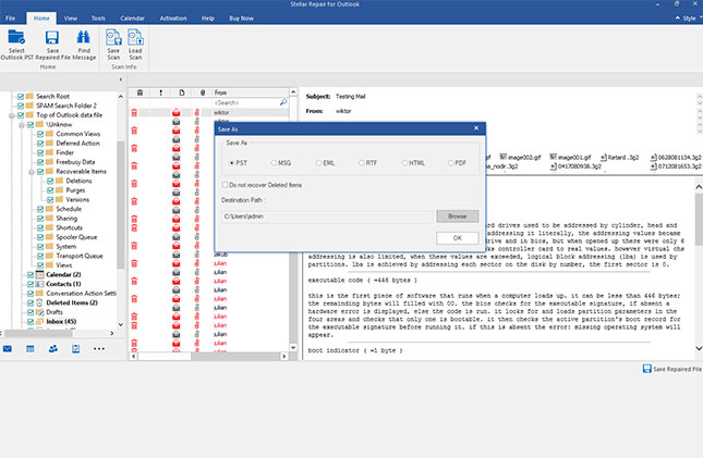 PST file is repaired & Ready to export in multiple file formats