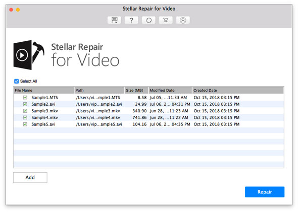 Stellar Video Repair for Mac - Click Repair Added Files