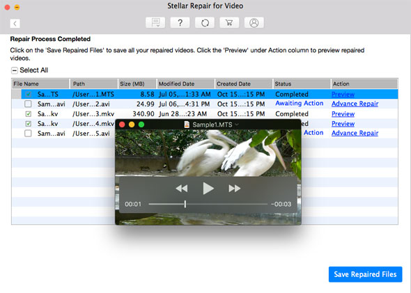 Stellar Video Repair for Mac - Preview the Repaired Files