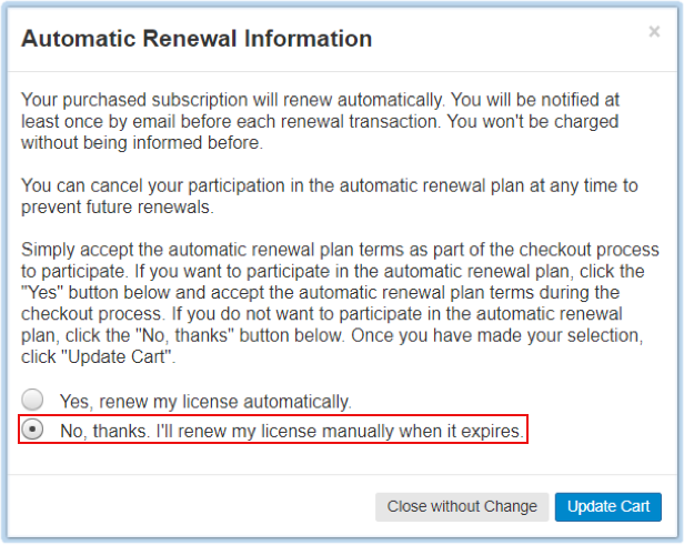 Automatic Renewal Information