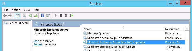 Restart Exchange Active Directory Topology Service