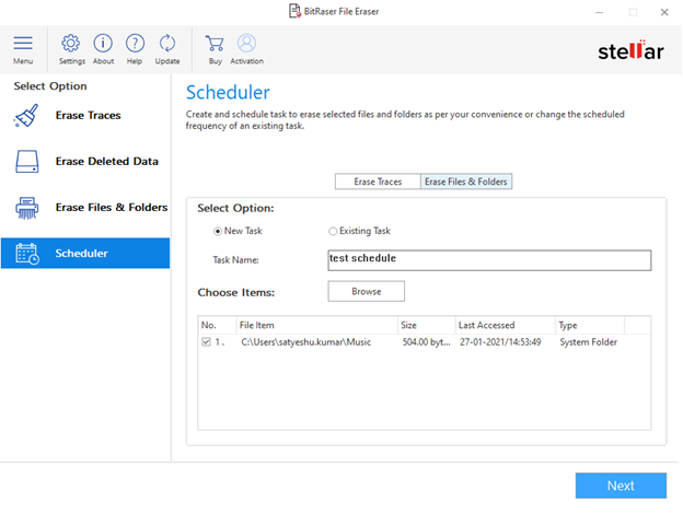 Provide Schedule Details to Erase Files & Folders