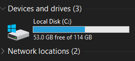 Space, Used Space, and Free/Unused Space in Storage Drive