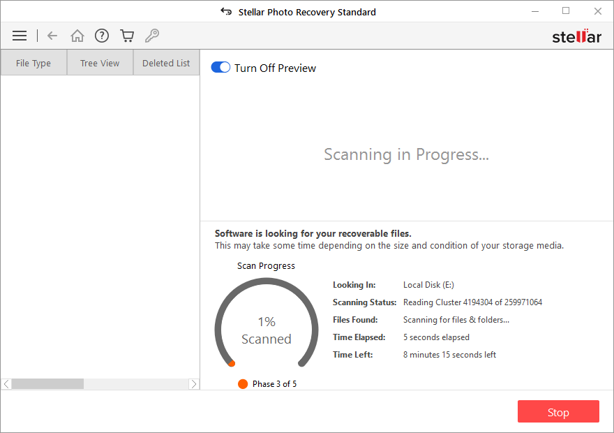 Screen show the scanning process