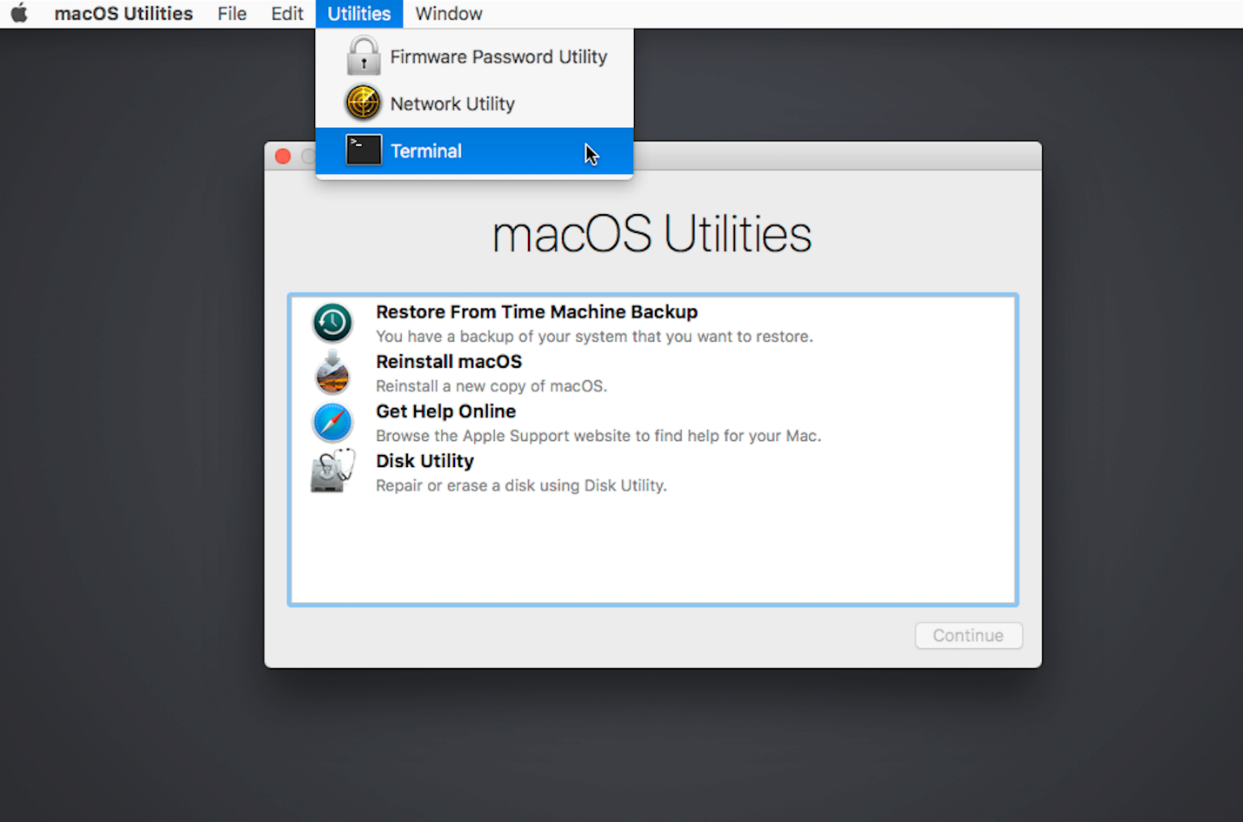 macOS Utilities Terminal