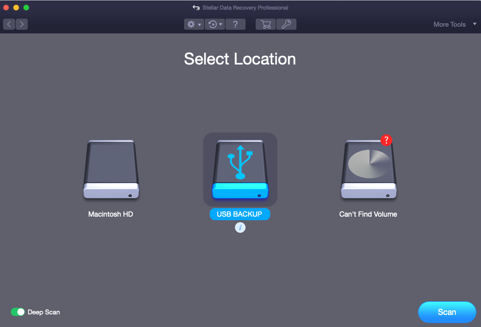 Select unmounted Mac external drive